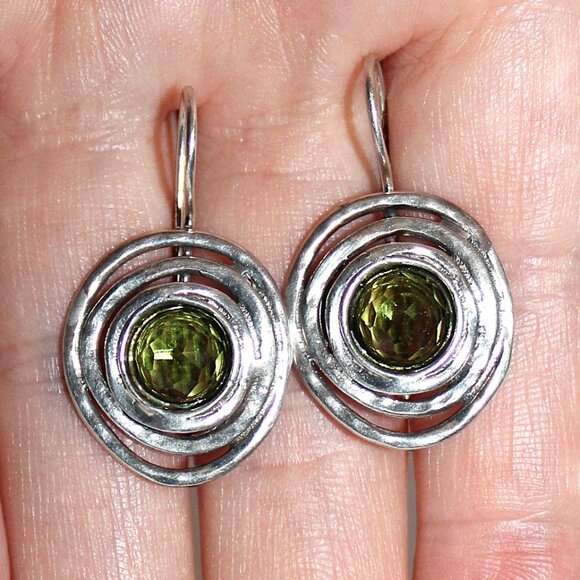 Sterling Silver Bohemian Green Glass Earrings - Picture 4 of 4